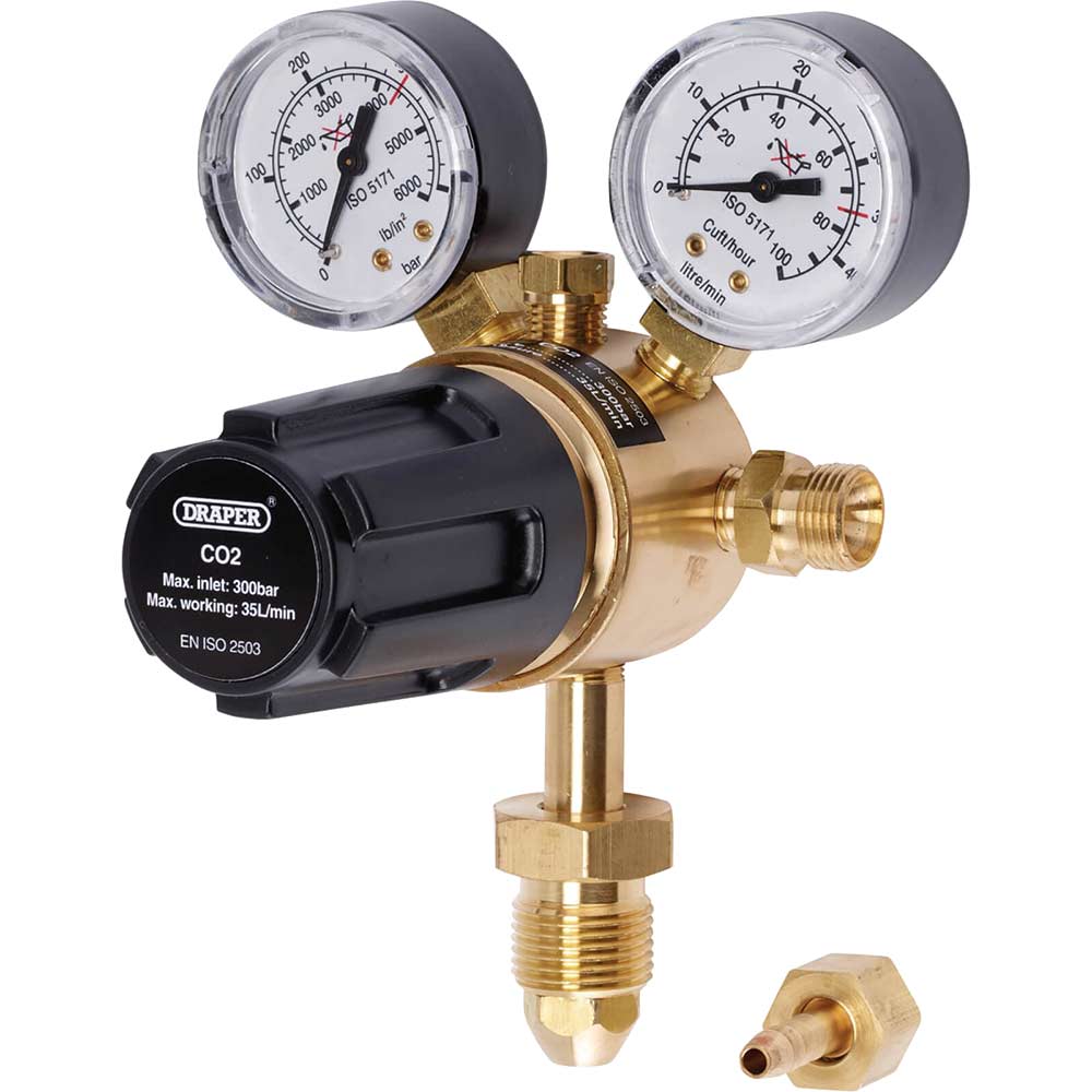 Draper 300 Bar Industrial Double Gauge Gas Bottle Regulator Extra Large