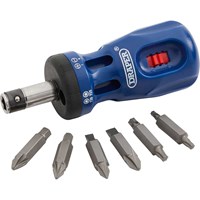Draper Stubby Ratchet Screwdriver and 6 Piece Bit Set Draper Stubby Ratchet Screwdriver and 6 Piece Bit Set