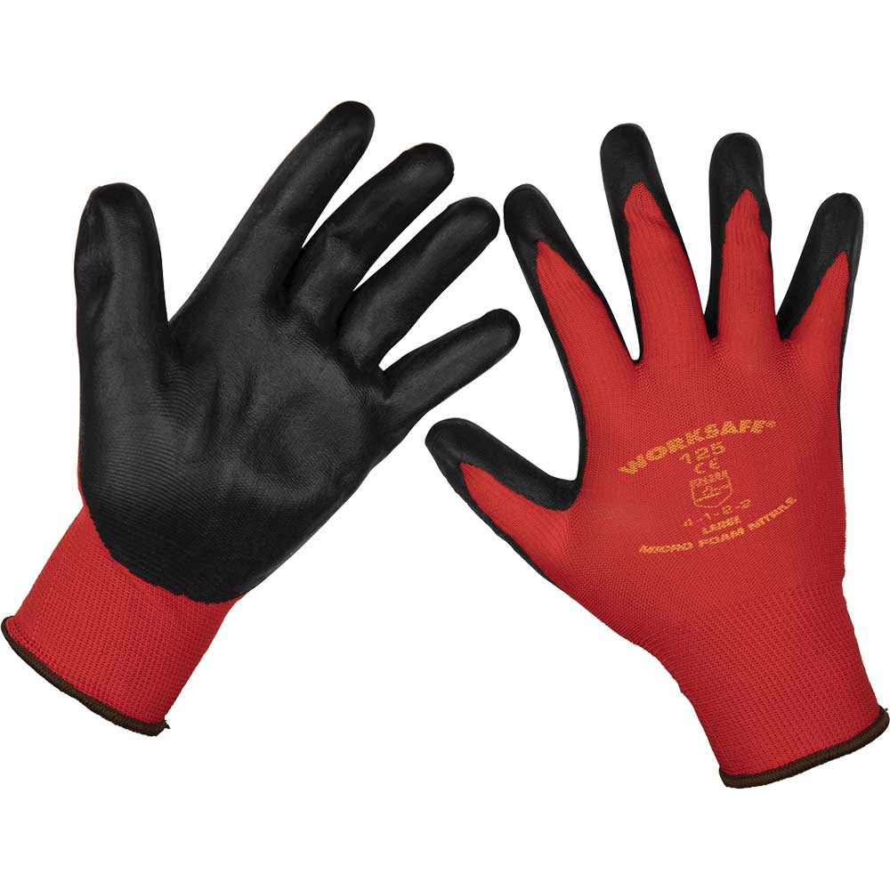Sealey Red / Black Worksafe Flexi Grip Nitrile Foam Palm Gloves Large