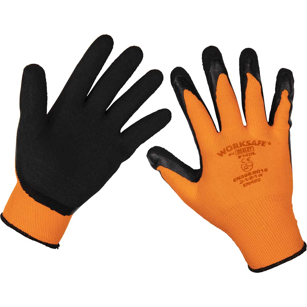 Sealey Black / Orange Worksafe Foam Latex Grip Gloves Large