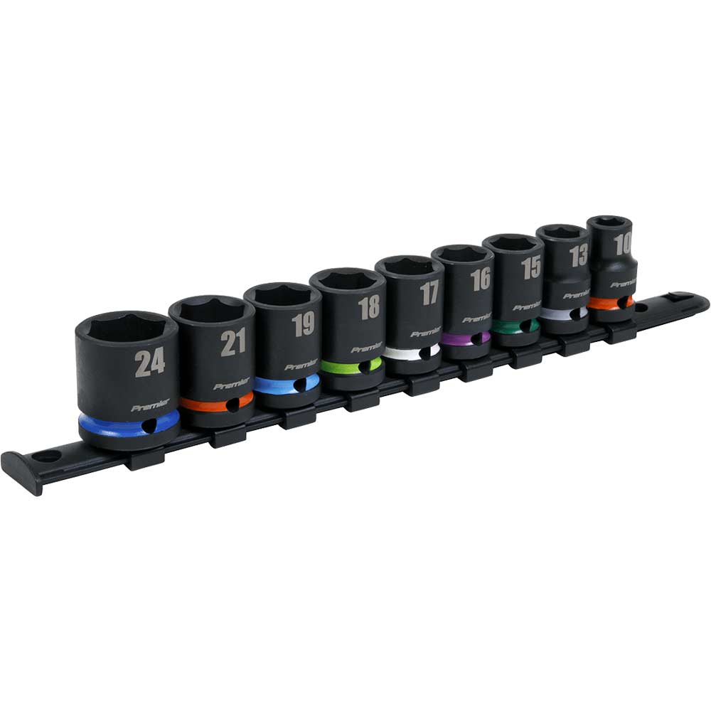 Sealey Piece 1/2" Drive Colour Coded Hexagon Impact Socket Set 1/2" Size 9