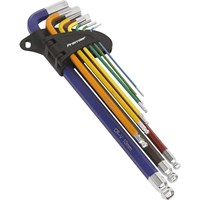 Sealey AK7191 9 Piece Colour Extra Long Ball End Hexagon Allen Key Set Metric
