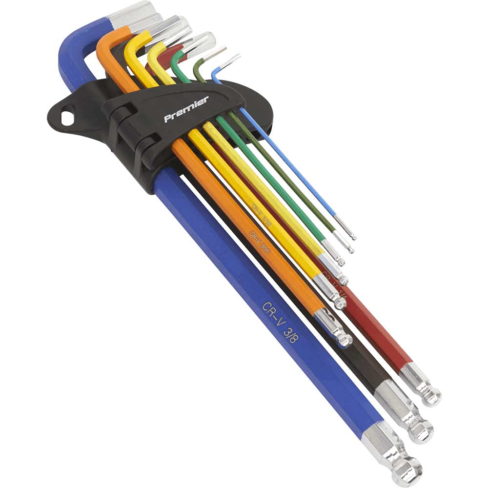 Sealey Piece Colour Coded Extra Long Ball End Hex Key Set Imperial Size 9