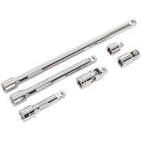 Sealey AK7690 3/8 Drive 6 Piece Wobble Rigid Extension Bar Adaptor and Universal Joint Set