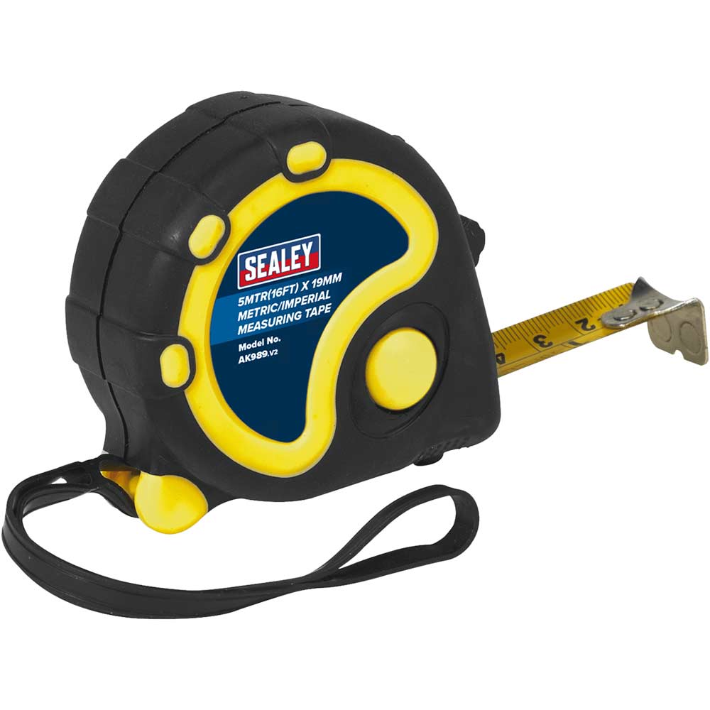 Sealey Rubber Jacket Measuring Tape Imperial & Metric / 5M 19Mm 16Ft