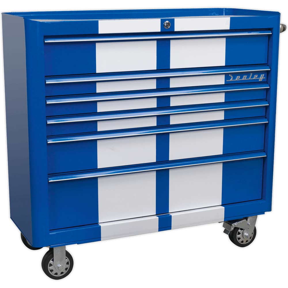 Sealey Blue/White Premier Retro Style Drawer Wide Roller Cabinet Size 6