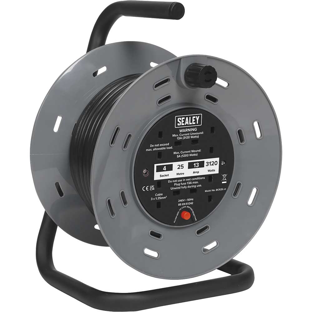 Sealey Socket Cable Extension Reel 240V 25M Size 4