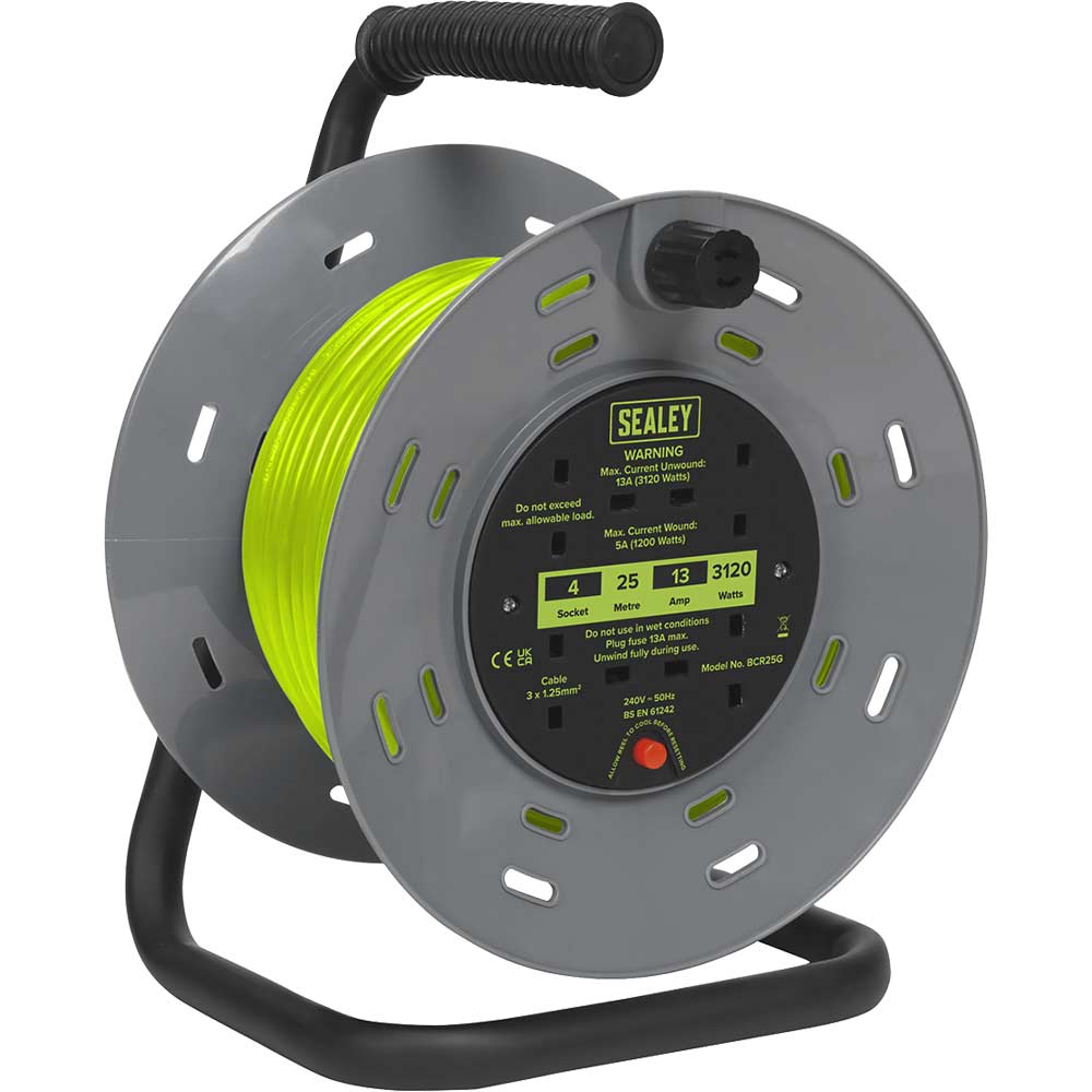 Sealey Socket Cable Extension Reel 240V 25M Size 4