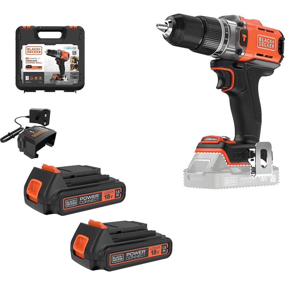 Black and Decker BCD383 18v Cordless Combi Drill - 2 x 1.5Ah batteries + charger