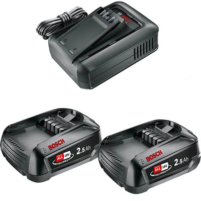 Bosch Genuine GREEN P4A 18v Cordless Li-ion Twin Battery 2.5ah and Fast Charger