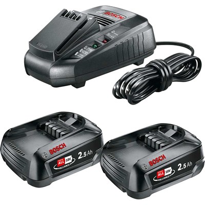 Bosch Genuine GREEN P4A 18v Cordless Li-ion Twin Battery 2.5ah and Fast Charger