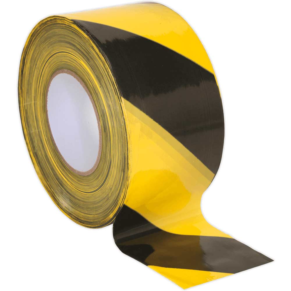 Sealey Black / Yellow Hazard Warning Barrier Tape 100M