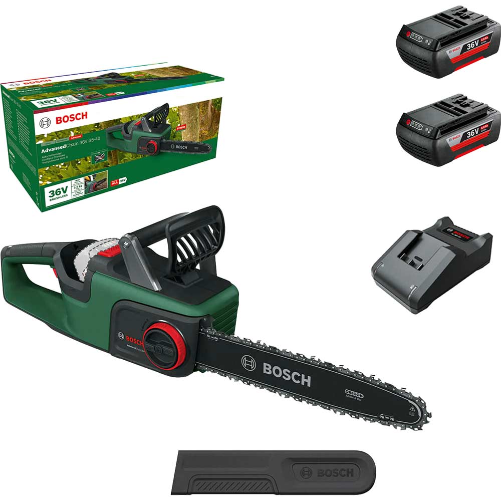 Bosch ADVANCEDCHAIN 36V-35 36v Cordless Chainsaw 350mm 2 x 2ah Li-ion Charger