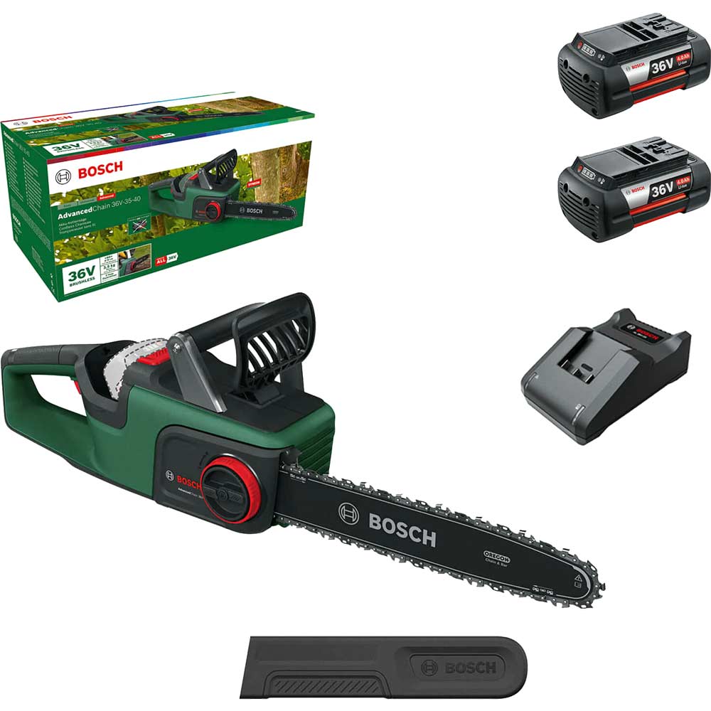 Bosch ADVANCEDCHAIN 36V-35 36v Cordless Chainsaw 350mm 2 x 4ah Li-ion Charger
