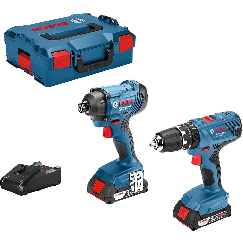 Bosch Professional 18v Cordless Combi Drill and Impact Driver Kit ...