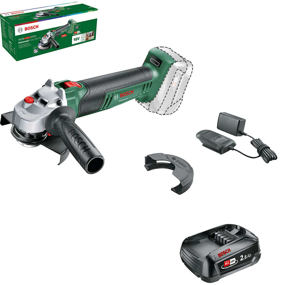 Bosch UNIVERSALGRIND 18V-75 P4A 18v Cordless Angle Grinder 125mm - 1 x 2.5Ah battery + charger