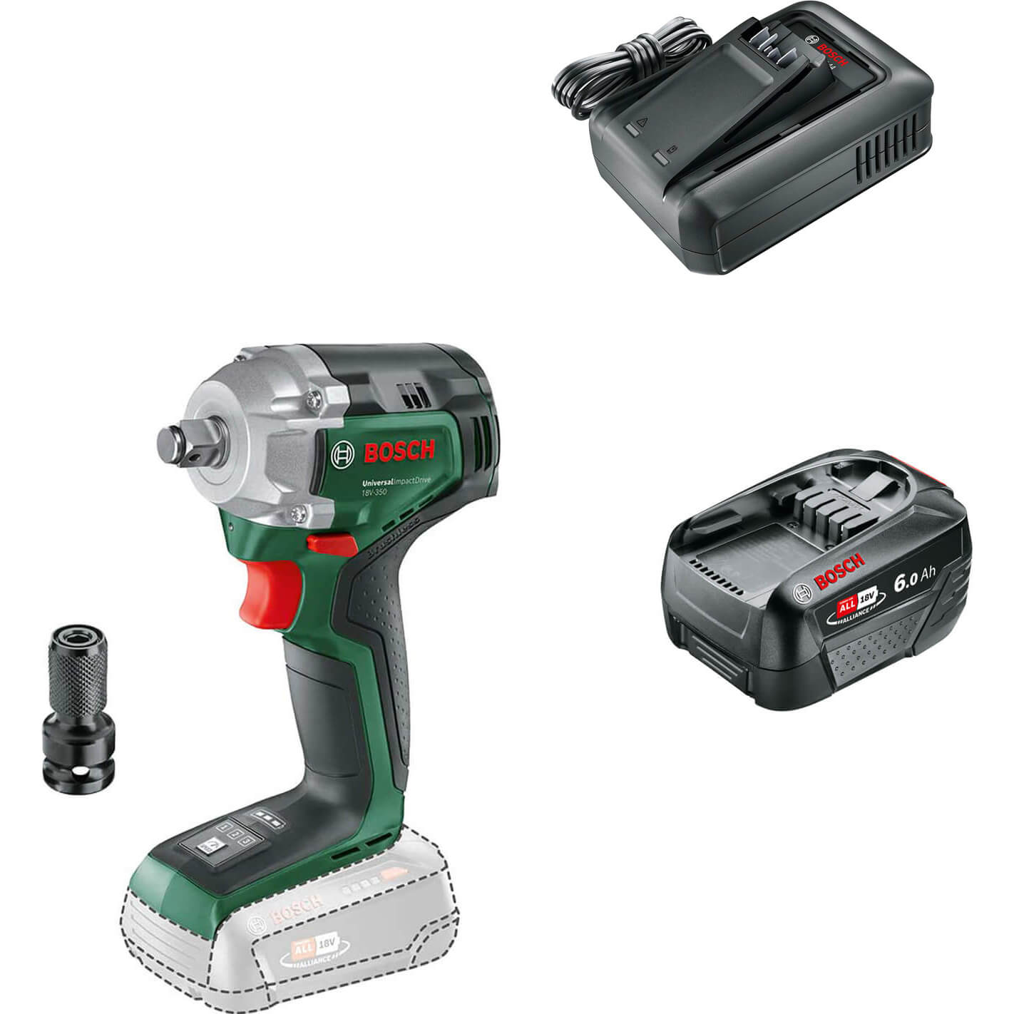 Bosch UNIVERSALIMPACTDRIVE 18V-350 P4A 18v Cordless Impact Wrench - 1 x 6Ah battery + charger