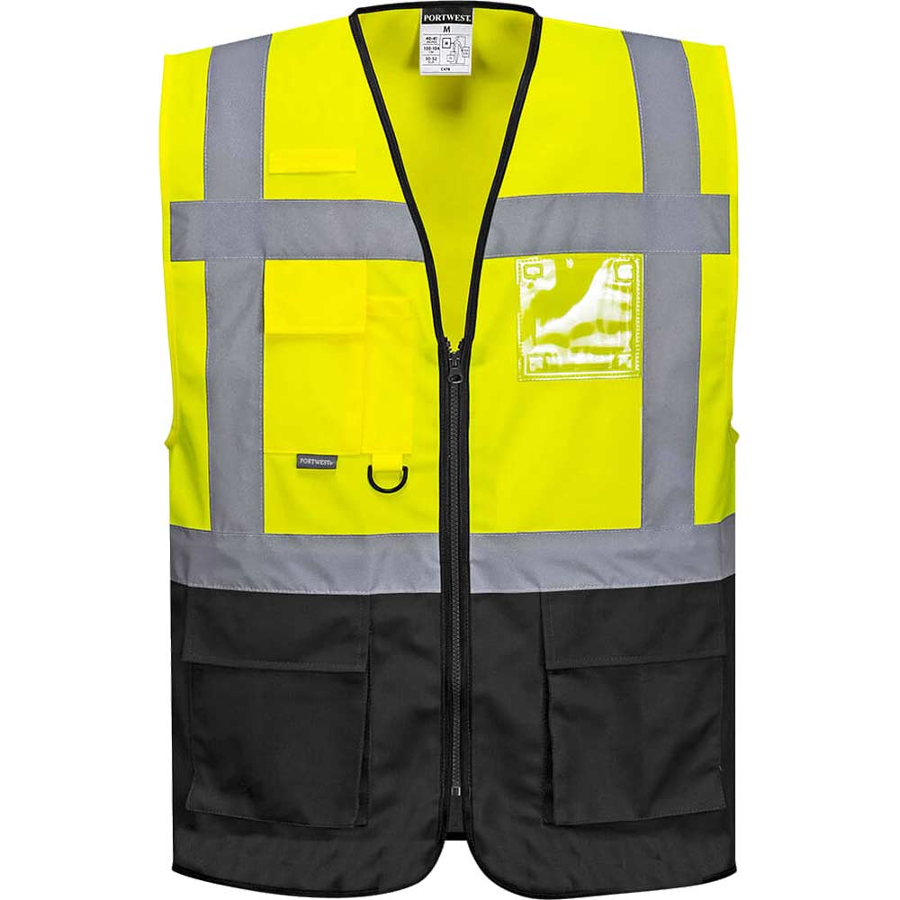 Portwest Yellow / Black Warsaw Executive Class Hi Vis Vest Size 1