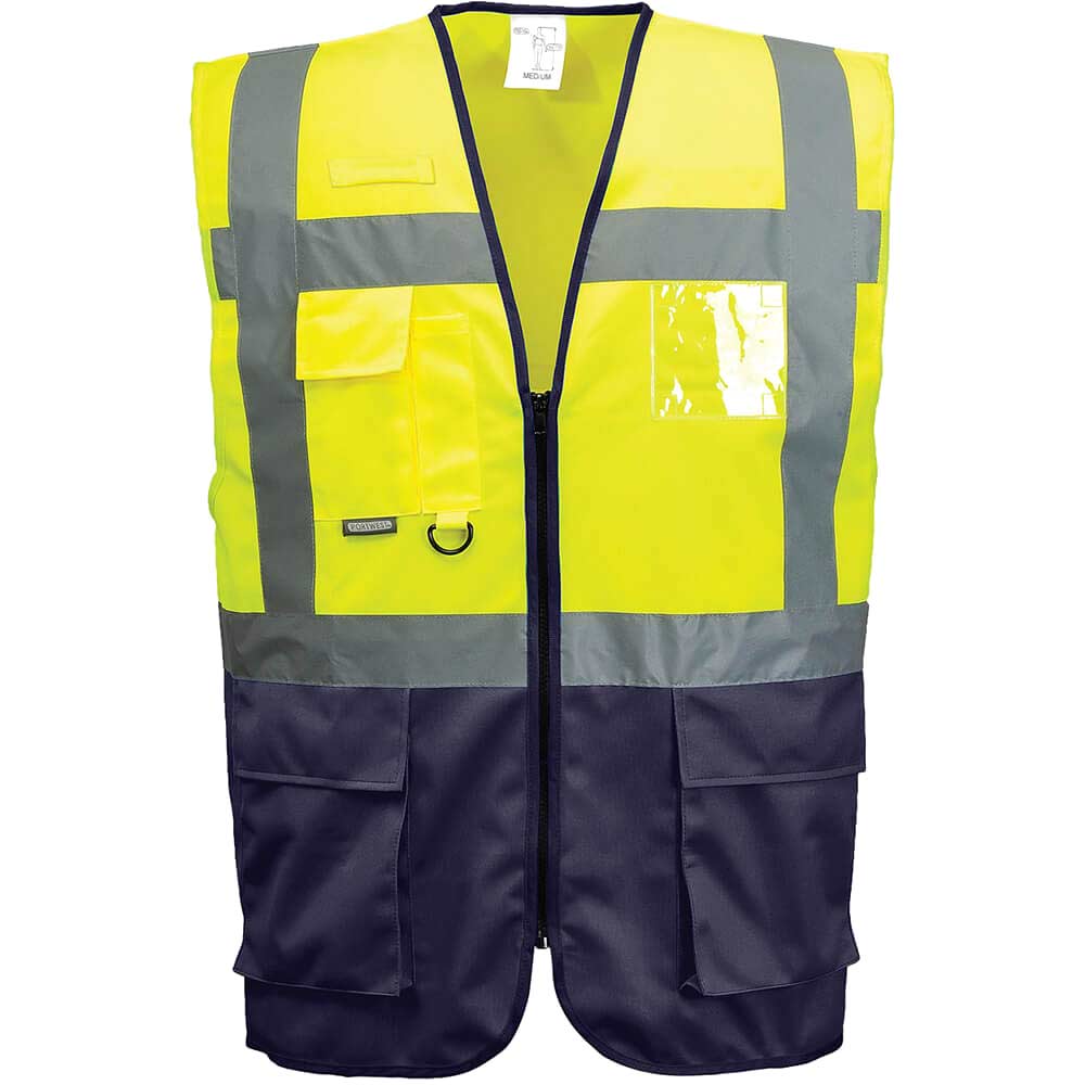 Portwest Yellow Warsaw Executive Class 1 Hi Vis Vest / Navy Large