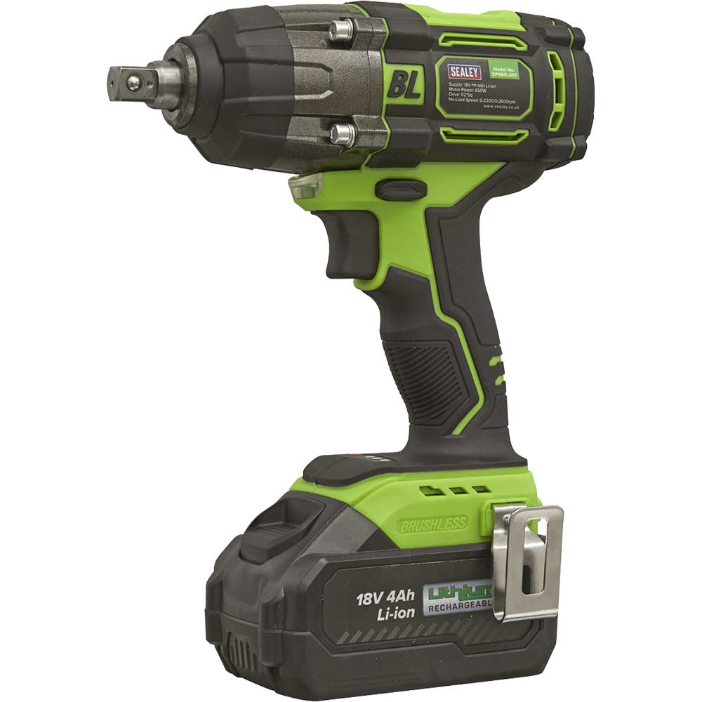 Sealey Cp650lihv 18V Cordless Brushless 1/2" Drive Impact Wrench X 4Ah Li-Ion Battery Charger Case Size 1