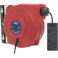 Sealey 2 Socket Wall Mount Cable Extension Reel 240v