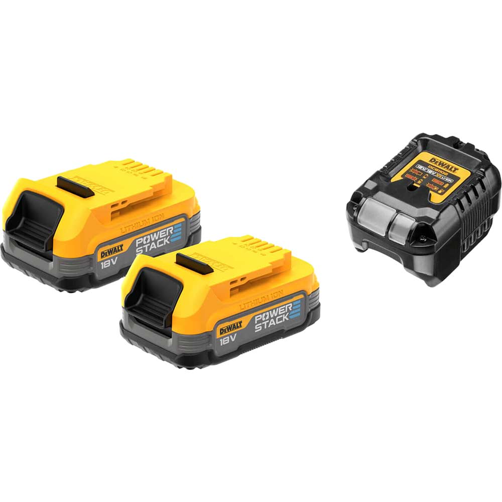 DeWalt DCB1102E2 18v XR Cordless 2 x 1.7ah Powerstack Batteries and Charger Battery Packs