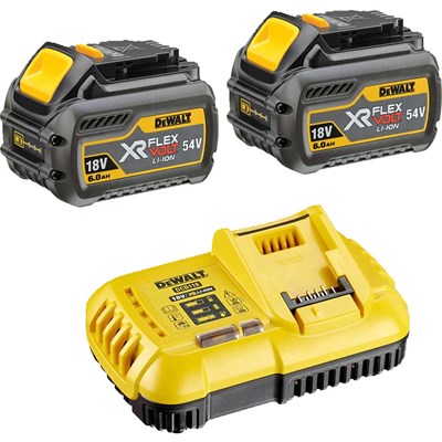 DeWalt 54v XR Cordless FLEXVOLT Twin Li-ion Battery and Fast Charger Pack 6ah