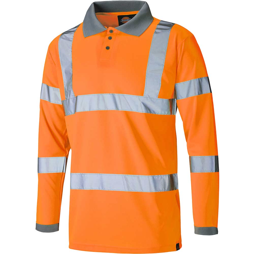 Dickies Mens Hi Vis Long Sleeve Polo Shirt Hi Vis Polo Shirts