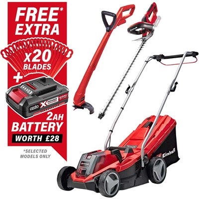 Einhell GE-CM 18v Cordless Rotary Lawnmower, Grass and Hedge Trimmer Kit
