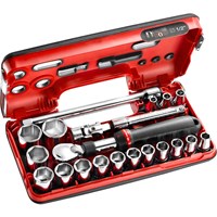 Facom 21 Piece 1/2" Drive Extendable Ratchet and Hex Socket Set Metric in Detection Box
