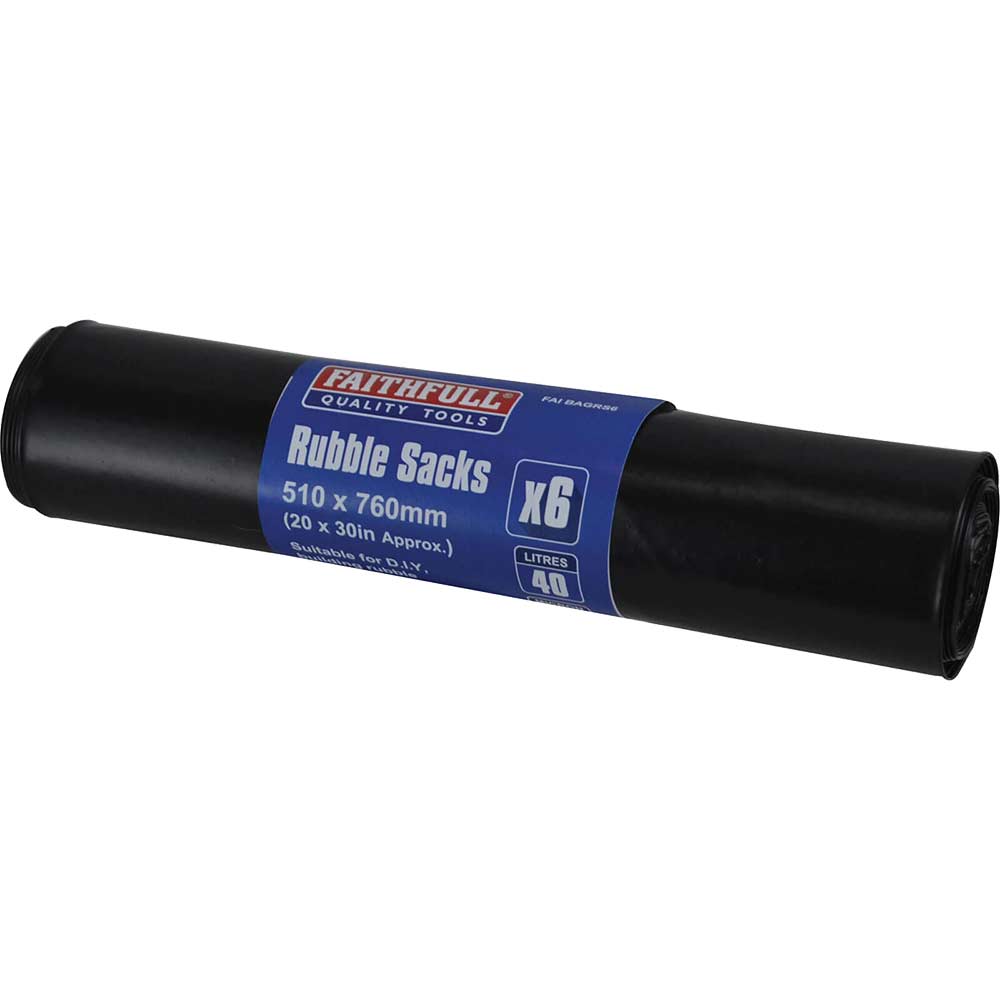 Faithfull FAIBAGRS6 Black Rubble Sacks (Roll 6)