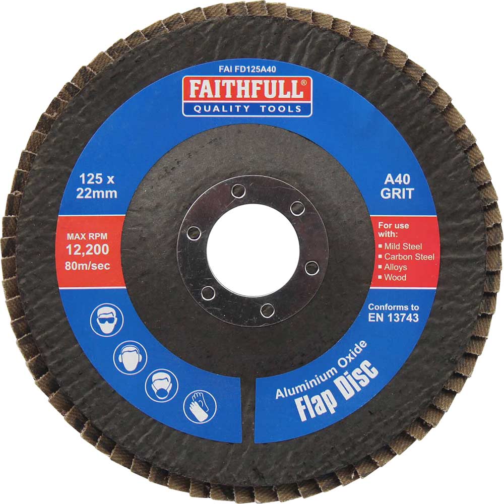 Faithfull Aluminium Oxide Abrasive Flap Disc 125Mm Pack Of 1 40G