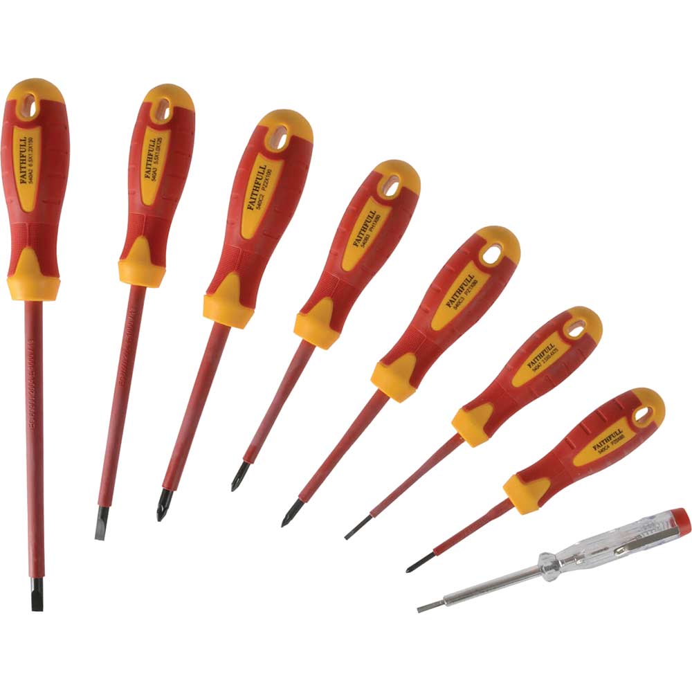 Faithfull Piece Vde Insulated Screwdriver Set And Mains Tester Size 8