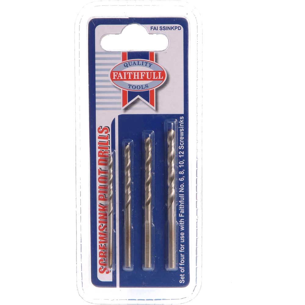 Faithfull Pilot Drill Set For Screwsinks Pack Of Size 4