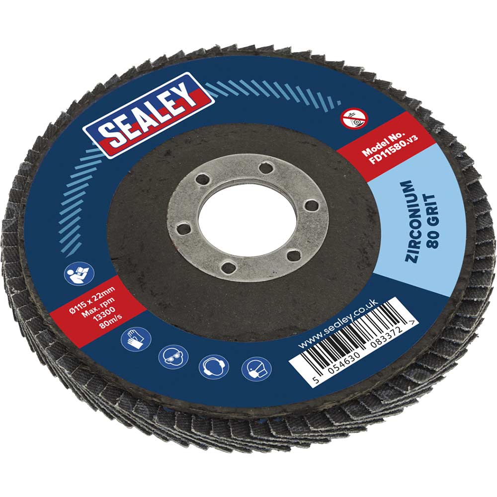 Sealey Zirconium Abrasive Flap Disc 115Mm Pack Of 1 80G