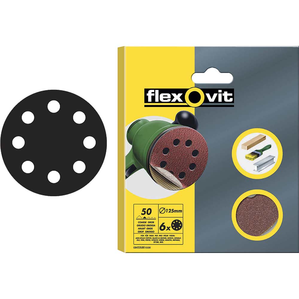 Flexovit 125Mm Hook And Loop Sanding Discs 125Mm Pack Of 15 80G
