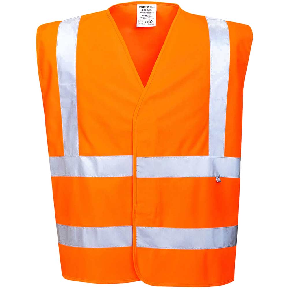 BizFlame Hi Vis Flame Resistant Anti Static Vest - Orange, XX/3X, Fit R
