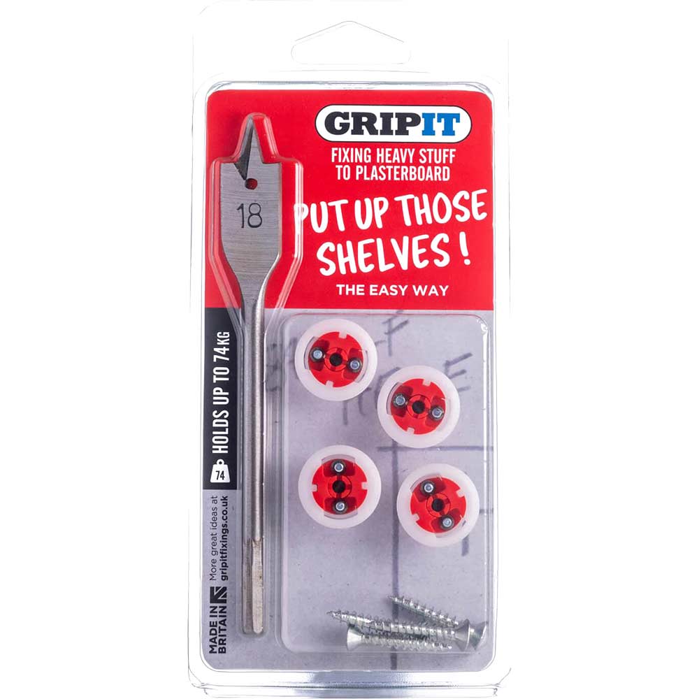 Gripit Red Complete Plasterboard Shelf Mounting Kit Size 4