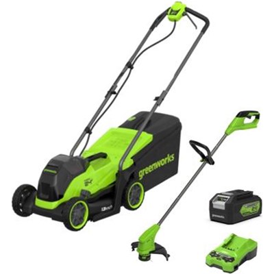 Greenworks 24v Cordless Brushless Lawnmower 330mm and Grass Trimmer 250mm