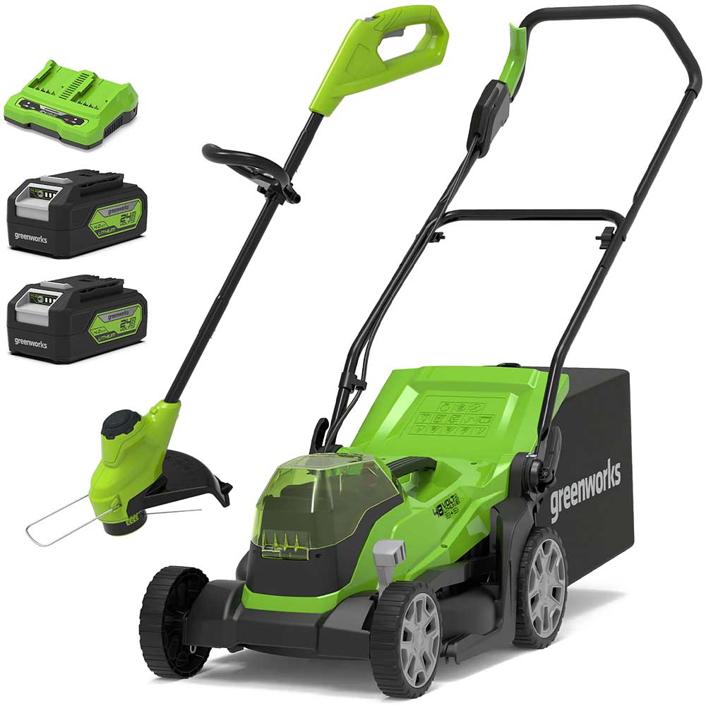 Greenworks 48V Cordless Rotary Lawnmower And Grass Trimmer 250Mm Small