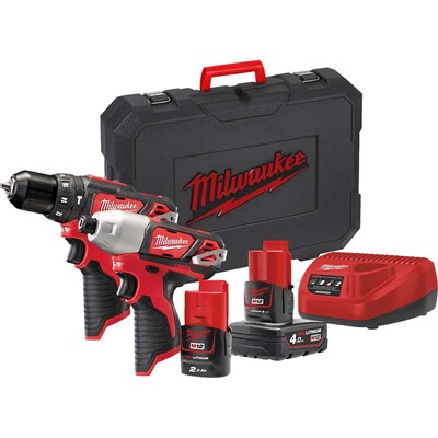 Milwaukee M12 BPP2B 12v Cordless Combi Drill and Impact Driver Kit