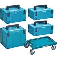 Makita 4 Piece MakPac Connector Stackable Power Tool Case Set and Wheeled Base Makita 4 Piece MakPac Connector Stackable Power Tool Case Set and Wheeled Base