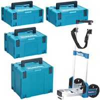 Makita 4 Piece MakPac Connector Stackable Power Tool Case Set and Case Trolley Makita 4 Piece MakPac Connector Stackable Power Tool Case Set and Case Trolley