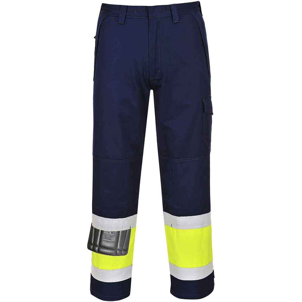 Modaflame Mens Flame Resistant Hi Vis Trousers - Yellow/Navy Tall, XL, Fit T