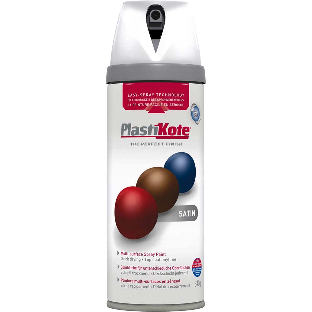 Plastikote White Premium Satin Aerosol Spray Paint Large