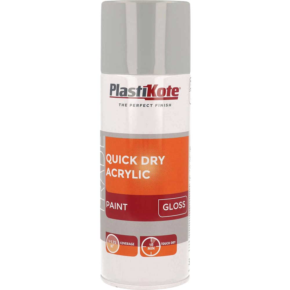 Plastikote Grey Trade Quick Dry Acrylic Spray Paint Gloss 400Ml