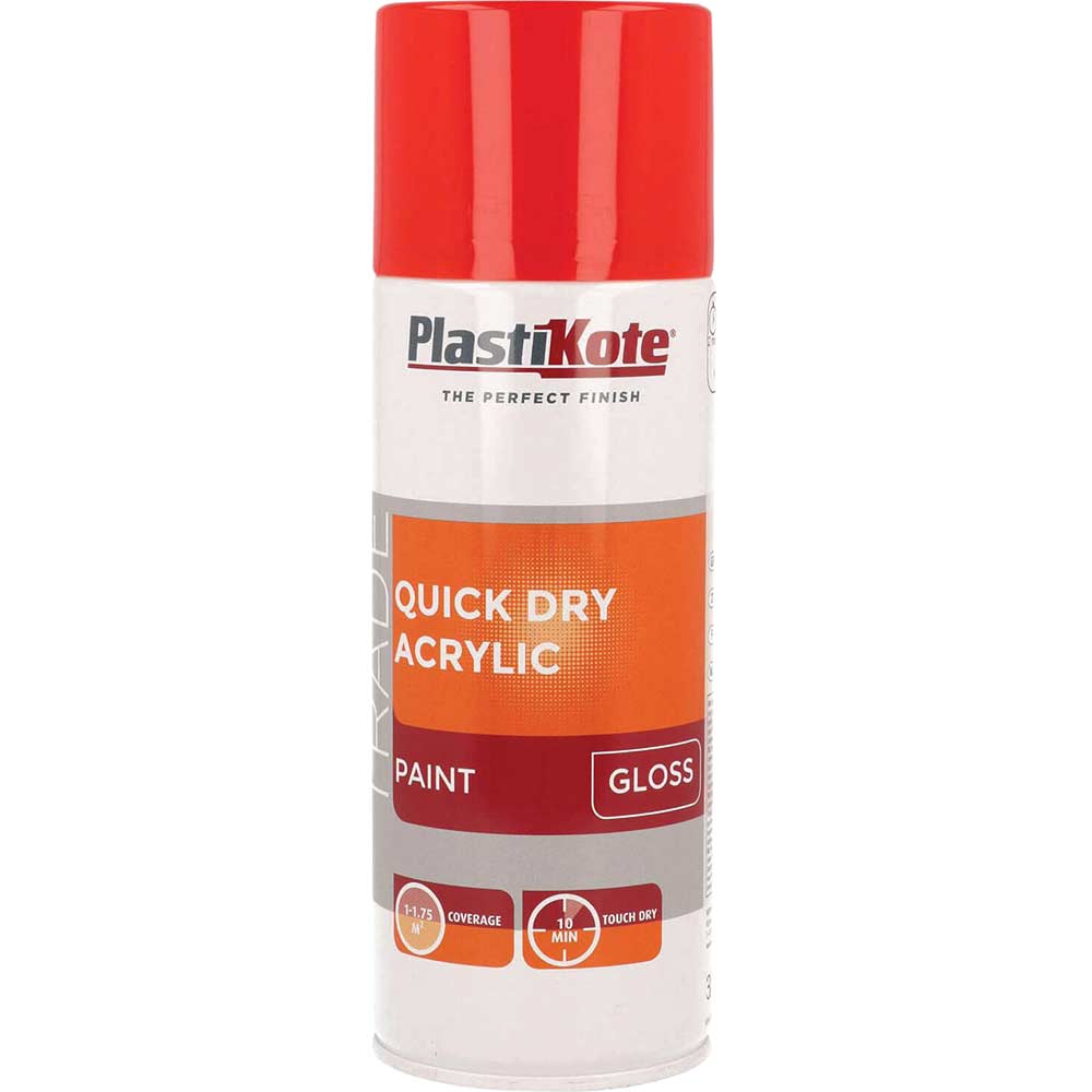 Plastikote Red Trade Quick Dry Acrylic Spray Paint Gloss 400Ml