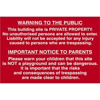 Scan Building Site Warning To Public and Parents Sign