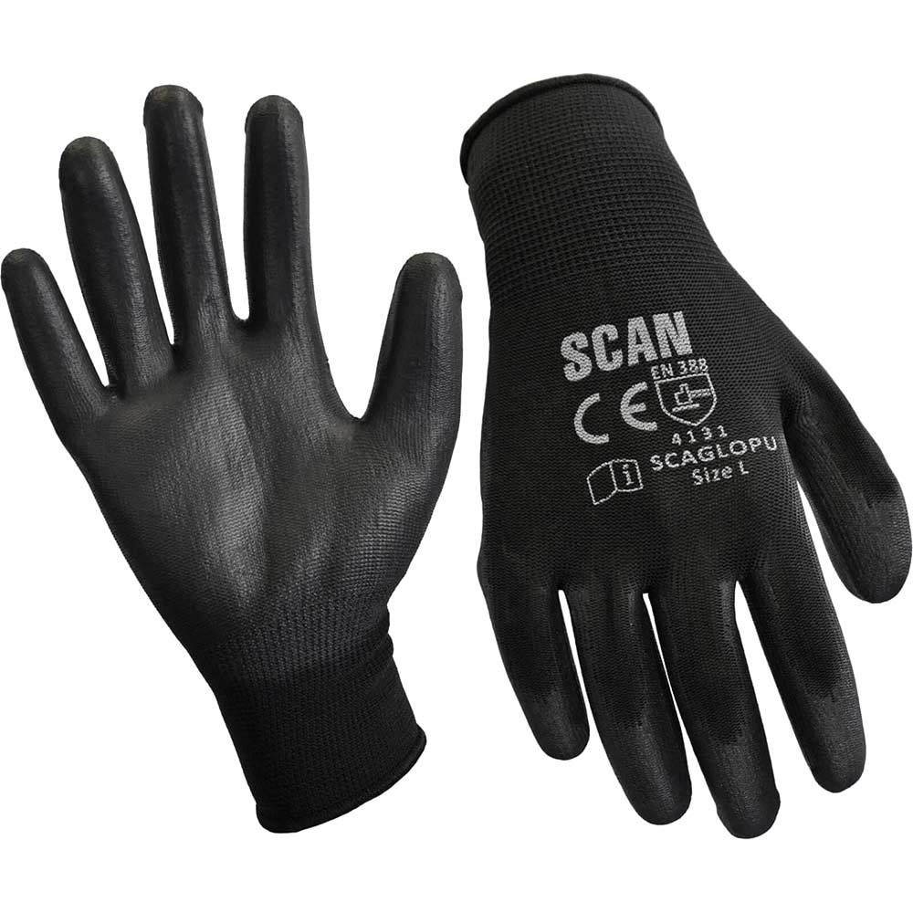 Scan Black Pu Coated Work Gloves Medium