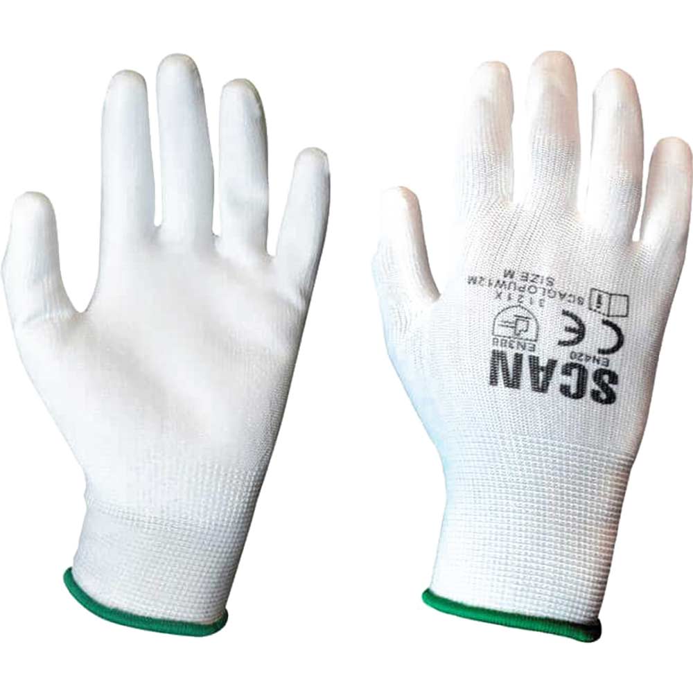 Scan White Pu Coated Work Gloves Medium